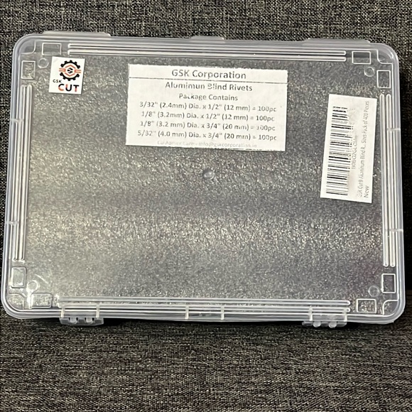 NEW Aluminum Blind Rivets 400 pieces of 4 sizes GSK Corp Hard Plastic Case - Picture 3 of 14